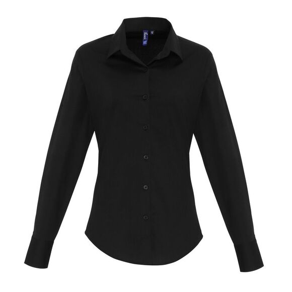 Premier Womens/Ladies Stretch Fit Poplin Long Sleeve Blouse / Black - Picture 1 of 4